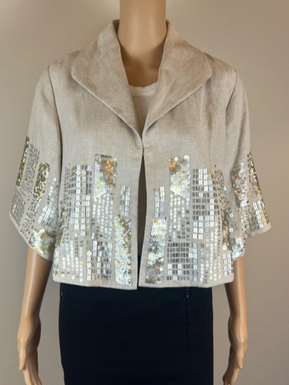 Isda & Co Beige Embellished Linen Swing Jacket